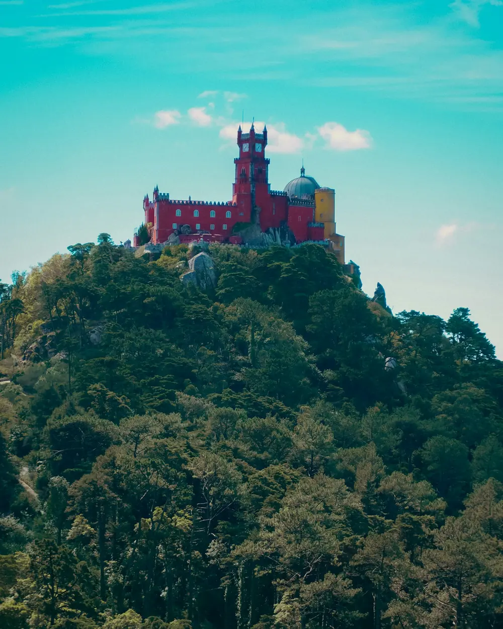 Pena Palace seen from the forest path below the walls